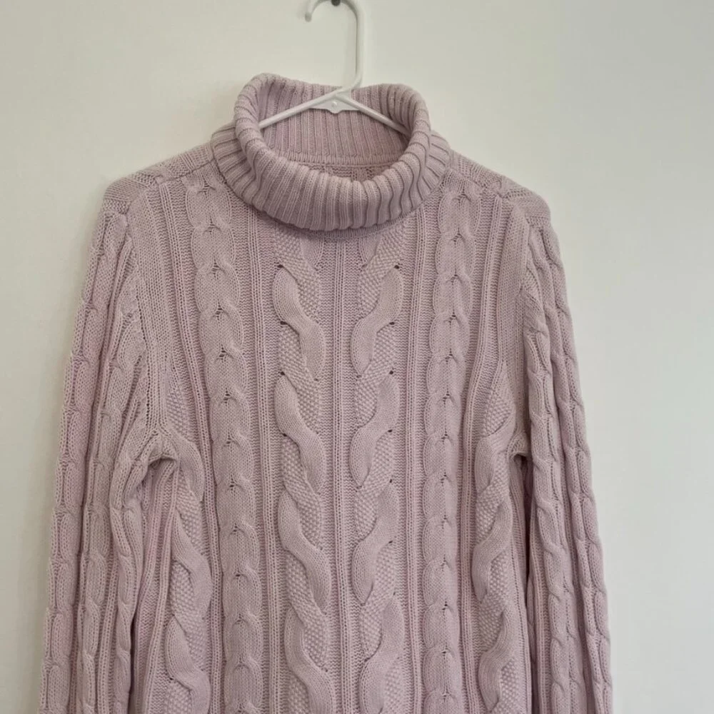 CROFT & BARROW Cable Knit Turtleneck Sweater Light Pink Baby Pink Cotton Blend L - Picture 5 of 16